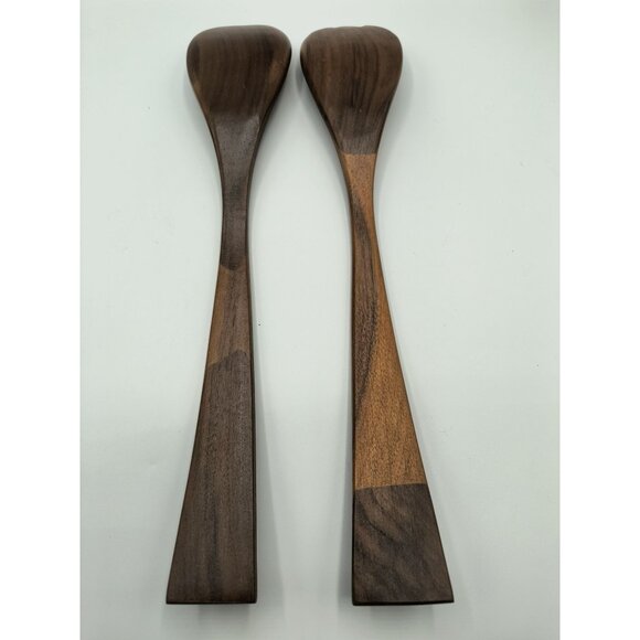 Hand-Carved Wooden Salad Server Set Spoon & Fork 13.25" Kitchen Utensils Natural - Picture 4 of 7